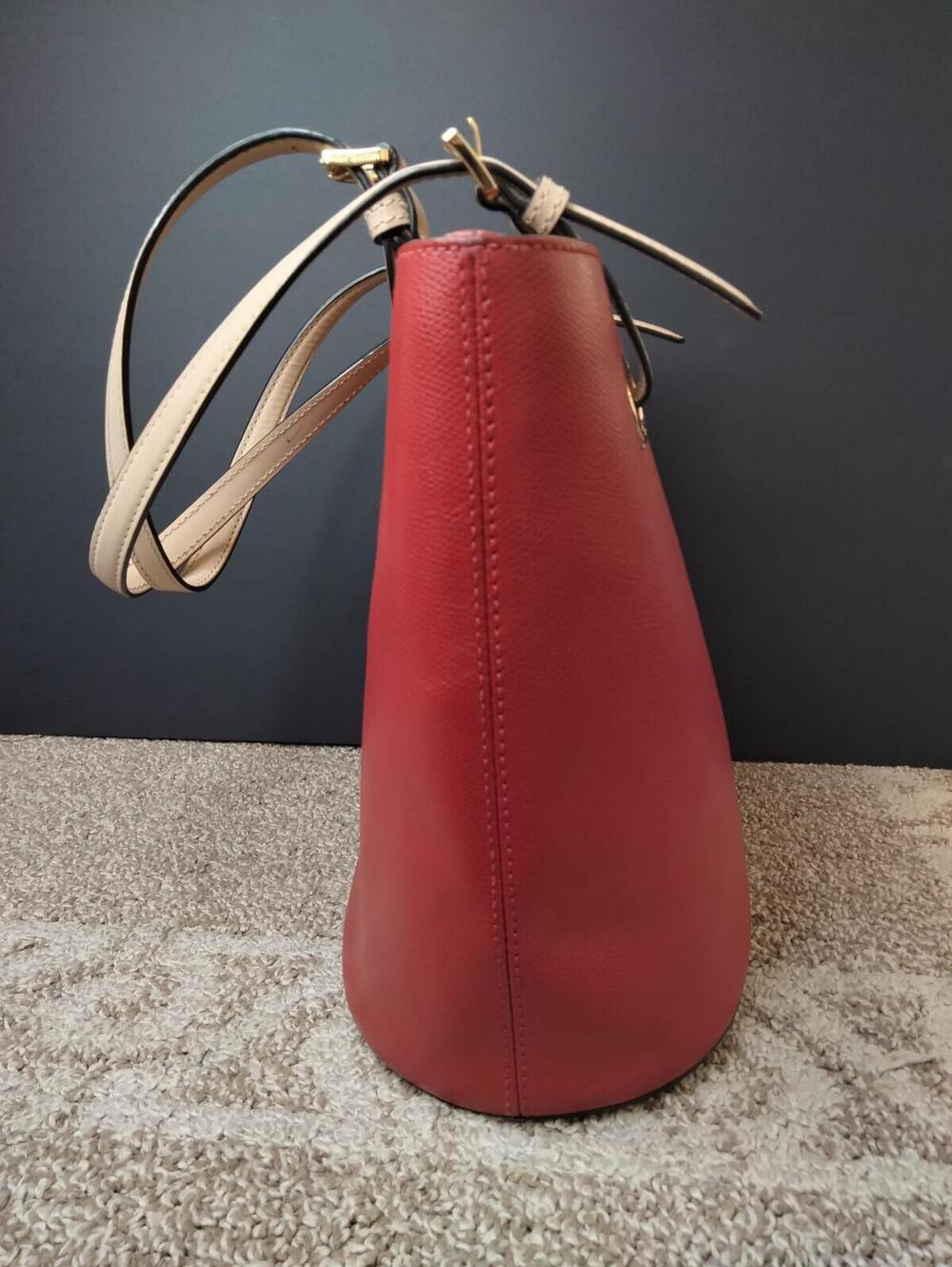 Michael Kors Jet Set Medium Saffiano Tote Leather Red and Tan - Picture 3 of 9